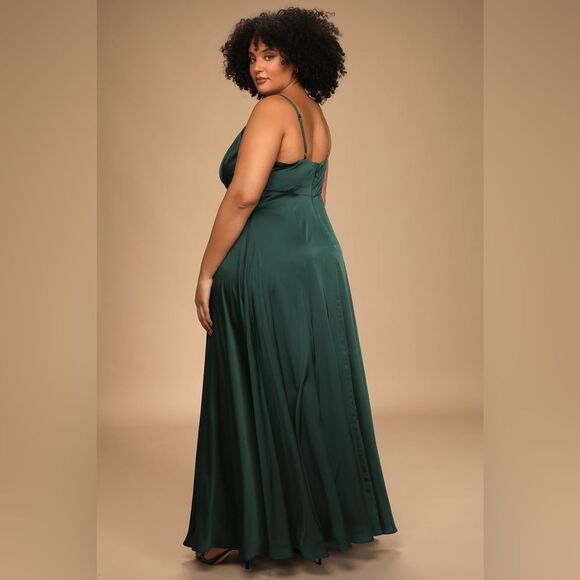 Lulus Ode To Love Emerald Green Satin Maxi Dress Sz S Spaghetti straps - Picture 12 of 12